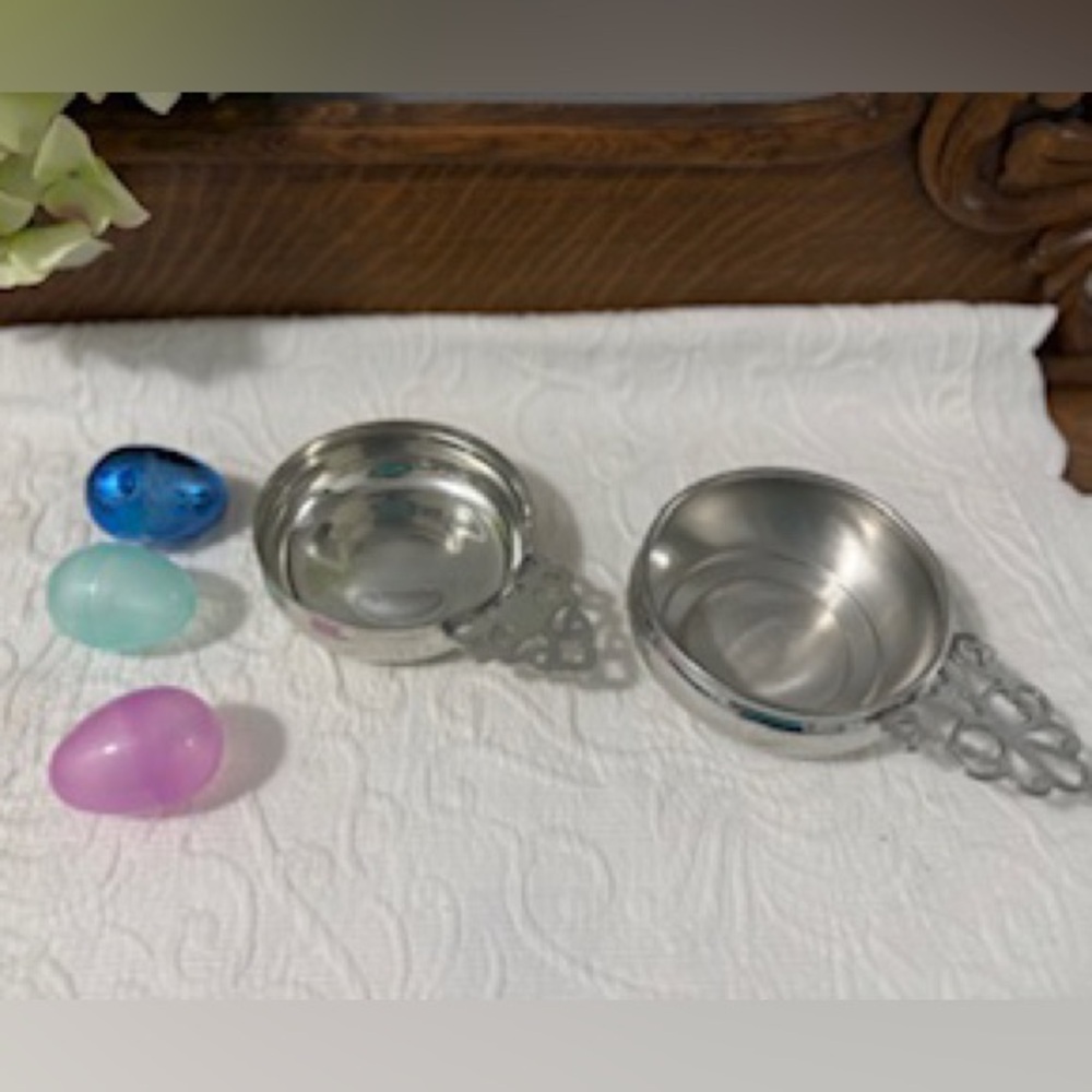 2 Vintage Pewter Porringer Bowls